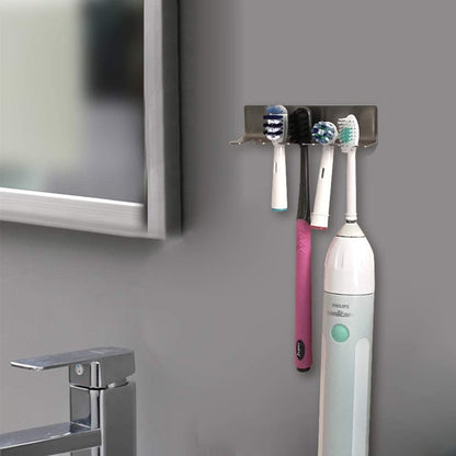 Wall Mounted Toothbrush Holder, Stainless Steel Toothbrush Holder with Self-Adhesive No Drilling Toothbrush Organizer