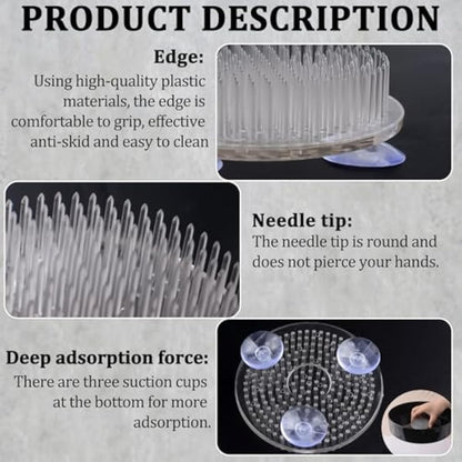 WANDIC Flower Frog, 2 Pcs Round Clear Plastic Ikebana Kenzan Frog Japanese Holder with 3 Suckers for DIY Craft