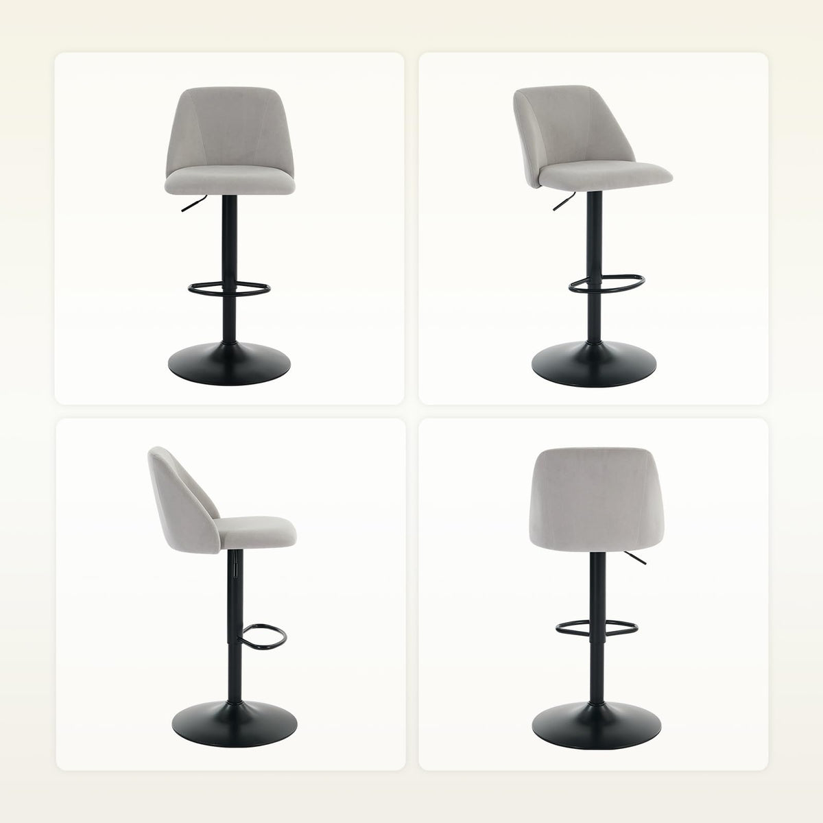 COLAMY Breakfast Bar Stools Set of 4, Modern Swivel Kitchen Stool, Adjustable Upholstered Barstools Counter Height with Square Open Back for Bar
