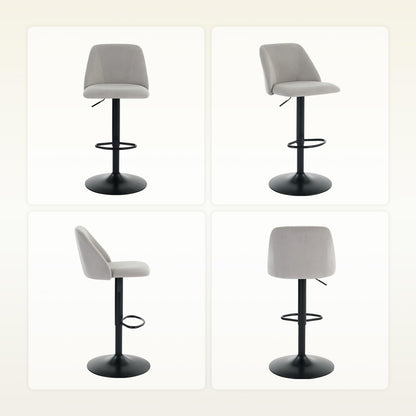 COLAMY Breakfast Bar Stools Set of 4, Modern Swivel Kitchen Stool, Adjustable Upholstered Barstools Counter Height with Square Open Back for Bar
