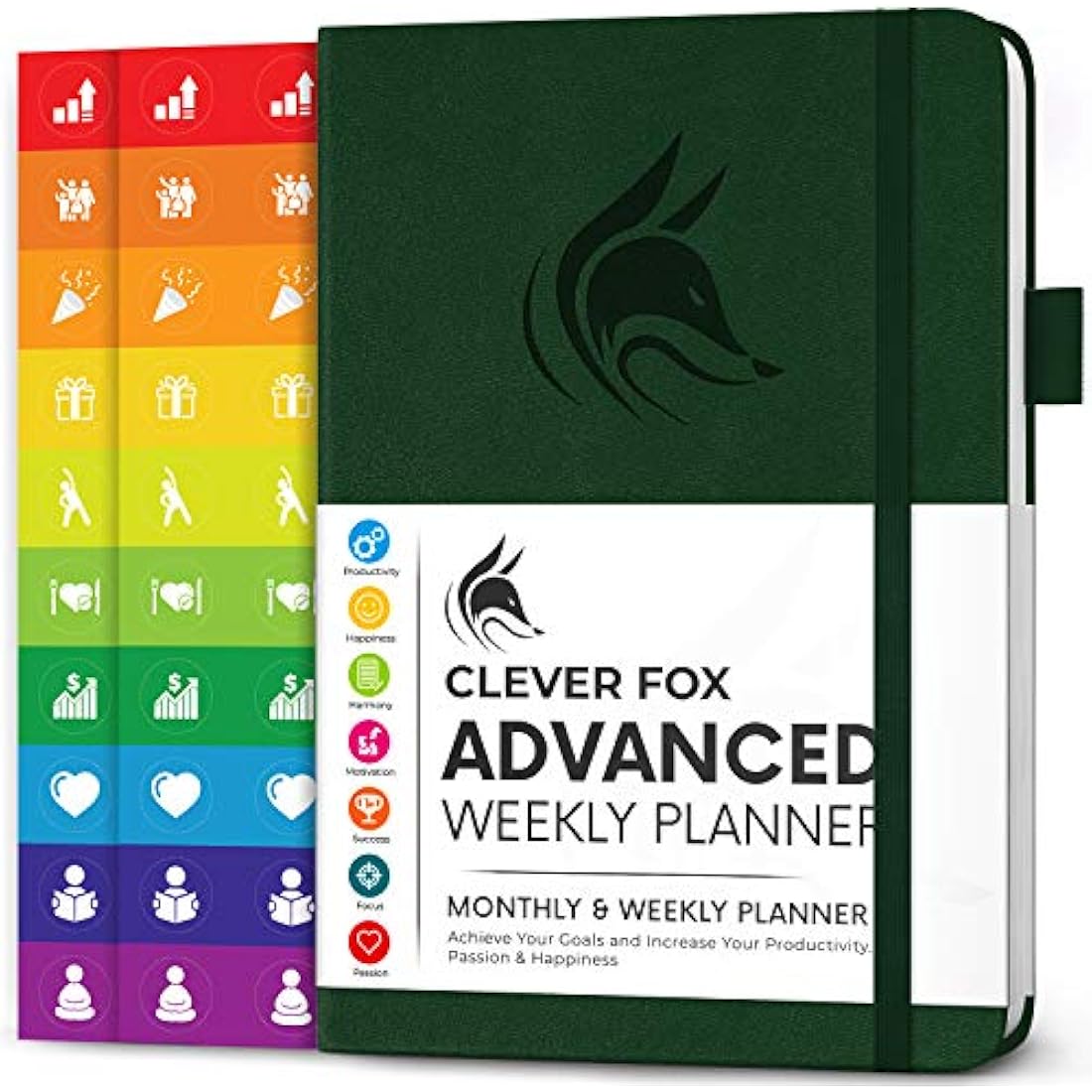 Clever Fox Advanced Weekly Planner – Undated Life Goal Planner for Daily Productivity & Time Management – Day Organizer Journal – Hardcover A5, Forest Green
