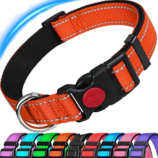ATETEO Dog Collar, Reflective Dog Collar, Padded Breathable Soft Neoprene Nylon Pet Collar Adjustable for Medium Dogs, Orange, M: 13-19.7 inch