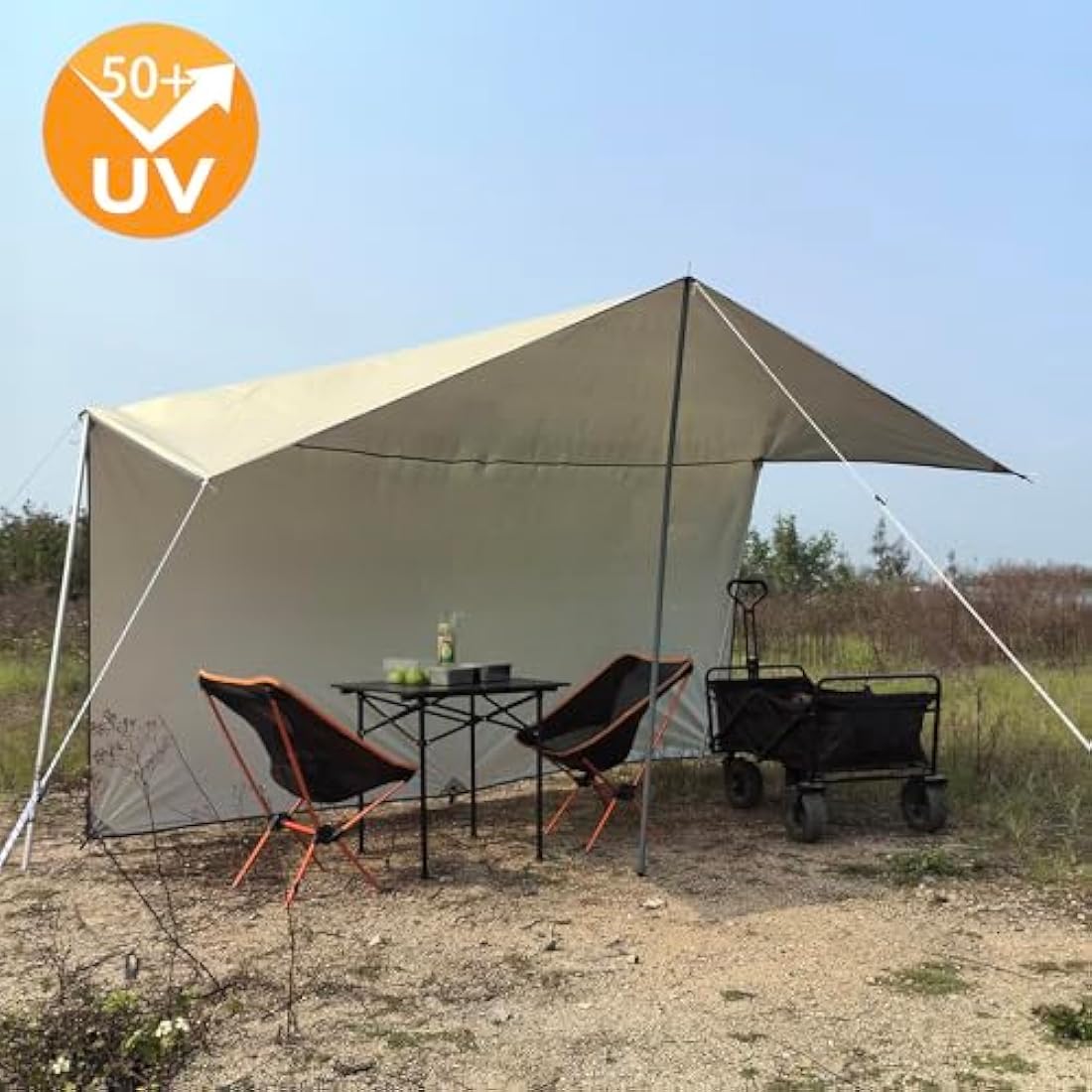 HIDEWALKER Camping Tarp Shelter 3x3m 3x4m 3x5m Lightweight Tent Tarpaulin Waterproof Tent Awning Canopy Basha Sunshade for Hiking Backpacking (Khaki, 4x4m)