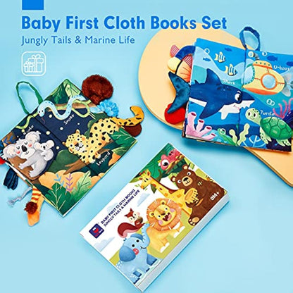 hahaland 2 Pcs Sensory Toys 0-6 Months Touch Feel Activity Soft Book with Squeaker, Crinkle Paper Essentials for Newborn 0 3 6 12 Months 1 Year olds Baby Boy Girls Gifts,Red,Medium