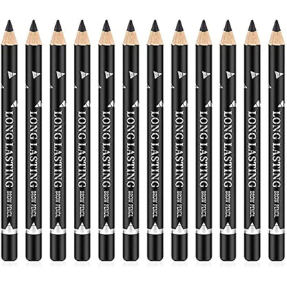Go Ho 12 PCS Black Eyebrow Eyeliner Pencil Set, Waterproof Eyebrow Pencil,Long-lasting Sweat-proof Eyeliner Makeup Brow Tint Pen（Black）