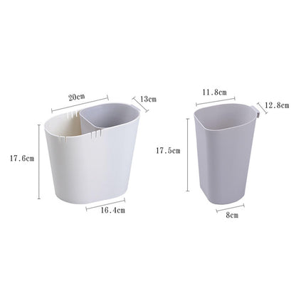 Small Desk Bin, Wet Dry Divided Trash Can Portable Counter Trash Can Two Compartment Garbage Can Table Storage Bin for Kitchen Bathroom Living Room
