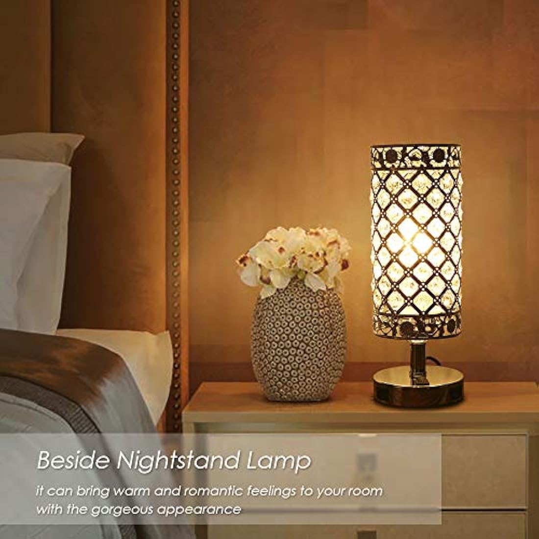 Tomshine Crystal Bedside Table Lamp with Dual USB,Modern Sliver Light E27 Glitter Lampshade with 2 USB Port Bedroom Nightstand Light for Bedroom,Living Room