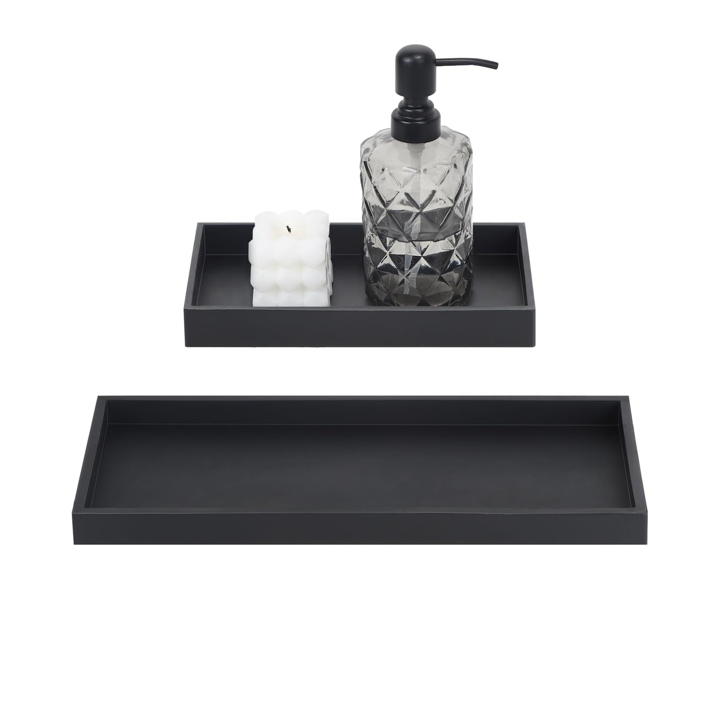 EXELCO 30 + 20 cm Bathroom Decorative Tray Black Bathroom Decorative Tray Small Silicone Jewellery Bowl Candle Tray Rectangular Storage Tray Bathroom
