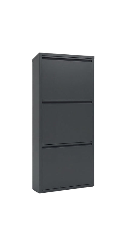 formood 3 Tier Metal Shoe Cabinet – Slim 15cm Wall Mounted Storage Cupboard with Pulldown Doors, Holds 6–9 Pairs