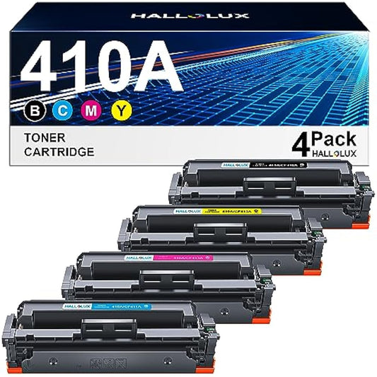 HALLOLUX 410A Compatible Toner Cartridges Replacement for HP CF410A 410X CF410X for Color LaserJet Pro M477fdw M477fnw M477fdn M452nw M377dw M452dn M452dw M477dw (Black Cyan Magenta Yellow, 4-Pack)