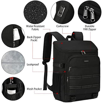 NEWHEY Cooler Bag Picnic Backpack Insulated Large Waterproof Cooler Backpack 30L Leakproof Picnic Linch Bag for Camping Picnic Hiking BBQ Beach Black