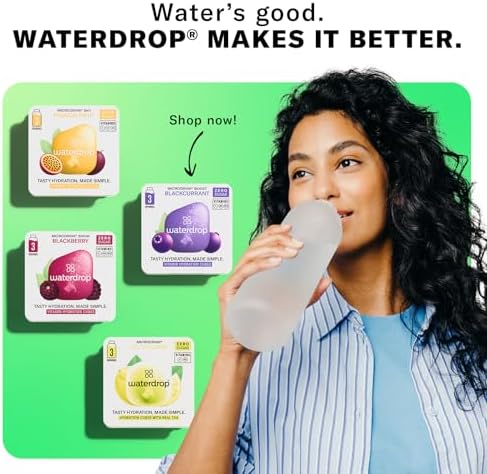 Microdrink waterdrop® Glass Starter Set – 600ml Borosilicate Glass Bottle + 18 Sugar-Free Hydration Cubes in 6 Flavours, Vitamin C & B Infused, BPA Free Water Bottle, Gift Set