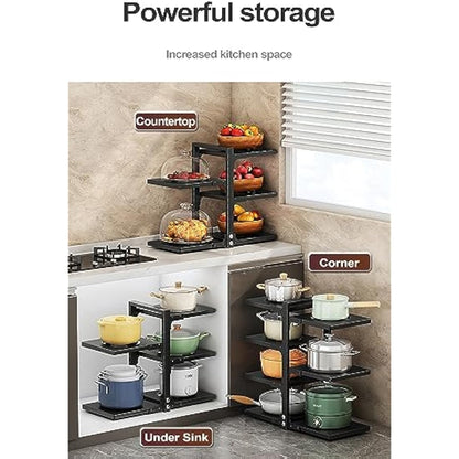 YANYYGu Pots and Pans Organizer for Cabinet, Heavy Duty Pot Pan Rack under Sink Organizers and Storage，Kitchen Cabinet Organizer with 7 Adjustable Tiers