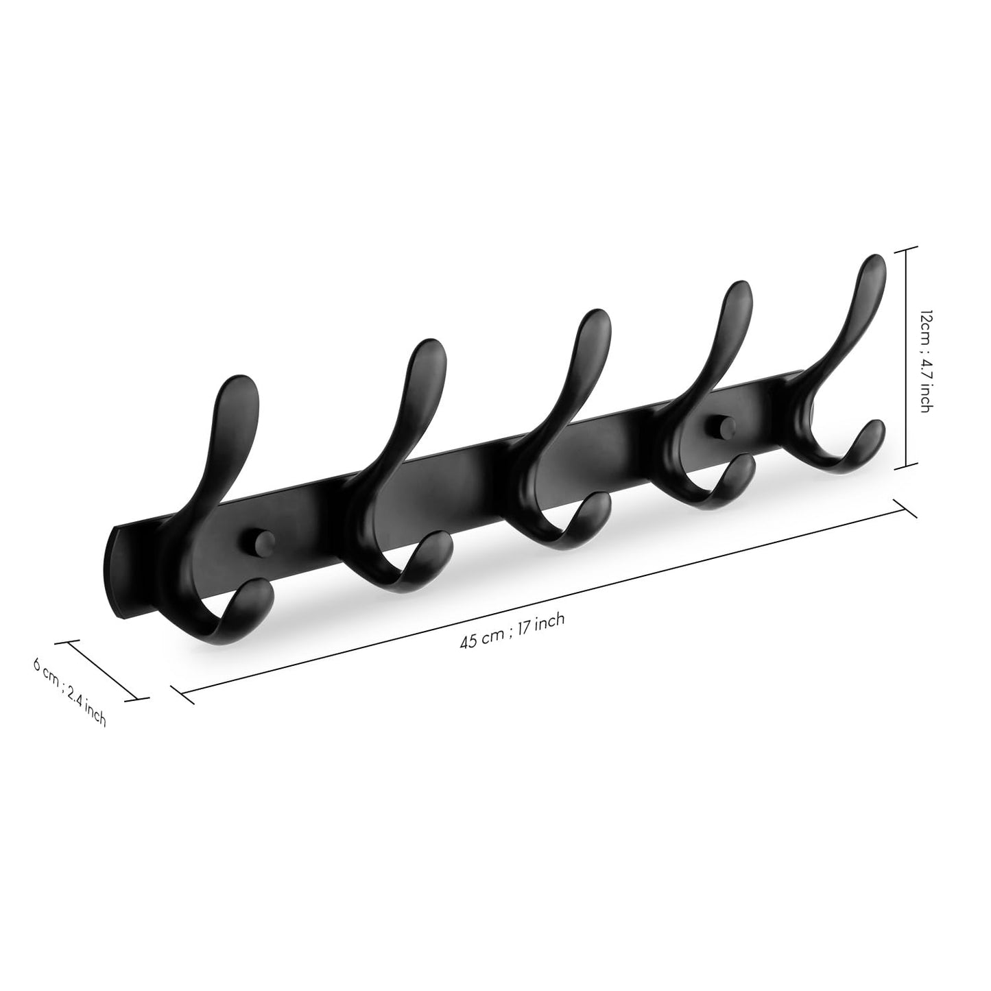 SARIHOSY Black 5-Hook Black Self Adhesive Hooks, Rustic Coat Hooks Hanger Hook Door Hooks Screw in