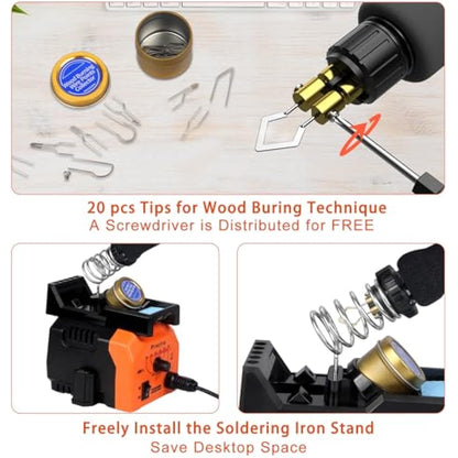 Wood Burning Pyrography Kit, Preciva Woodburner Pen Tool Set with Fast Heat Up Soldering Iron Station, 40W 250-750℃ Adjustable Temperature, 20 Tips and Stand for Engraving Craft