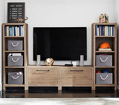 PWVMWM Small Grey Storage Box with Handles, 3 Pcs Thicken Canvas Storage Boxes, Wardrobe Storage Baskets, Collapsible Linen Storage Box for Toys