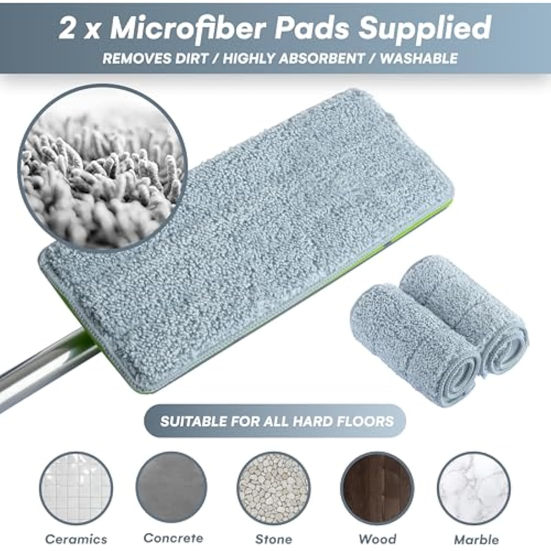 Mop and Bucket Set - Easy Gleam Floor Flat Mop with 2-Chamber Bucket - Microfibre Pads and Stainless Steel Handle - Compact and Lightweight for Efficient Cleaning - Green