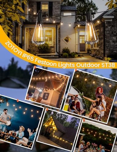 ZOTOYI 80FT Festoon Lights Outdoor Mains, IP65 Waterproof Garden String Festoon Lights with 35+2 Shatterproof ST38 Plastic Vintage LED Bulbs for Garden Patio Pergola, Warm White