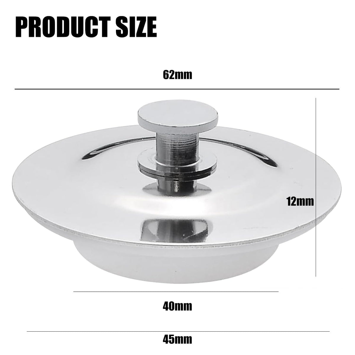 Universal Bath Plug for 40-45mm Holes - Stainless Steel Drain Stopper for Sinks and Bathtubs - Anti-Leak Design with Secure Fit