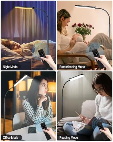 LED Floor Lamp 18W, Dimmable Modern Standing Light with 4 Color Temperature, Remote & Touch Control, 360° Adjustable Gooseneck, 1Hour Timer, Reading Floor Lamp For Living Room Bedroom Office（Black）