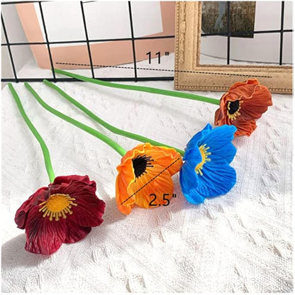Rikyo 10 Stem 11" Bouquets Artificial Flowers Poppy Flowers,Outdoor UV Resistant No Fade PU Fake Wild Flowers for Table Centerpiece Vase,Wedding Holding Flowers Backdrop Arch Wall (10 Color)