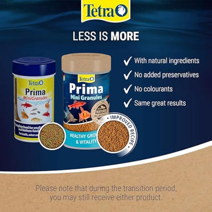 Tetra Prima Fish Food Mini Granules, Complete Food for Small Mid-Water and Bottom-Feeding Fish, 100 ml