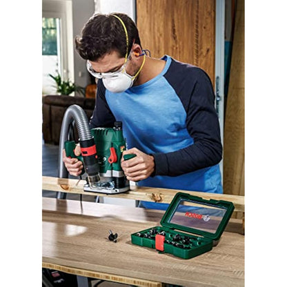 Bosch 2607019468 15-Piece Carbide Router Bit Set (for Wood, 1/4-Inch Shank, Accessories for Routers), Silver/Black