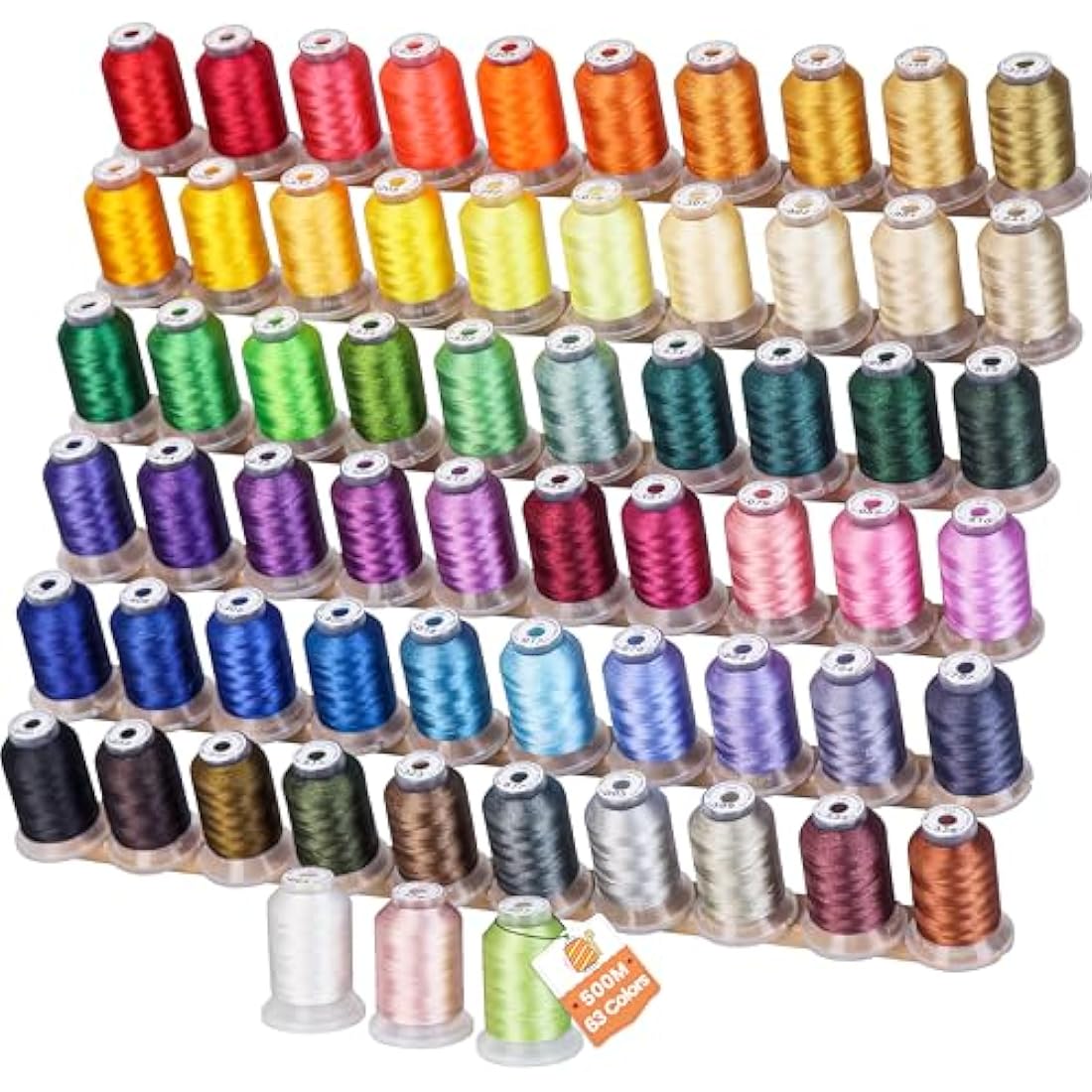 New brothreads 63 Brother Colors 100% Polyester Machine Embroidery Thread Kit 500m - Compatible for Home-Based Embroidery Sewing Machine