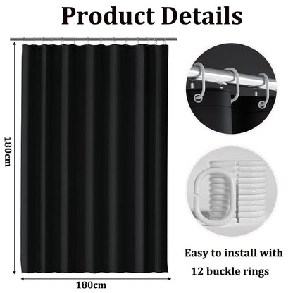 Shower Curtain for Bathroom, Water and Mould Resistant PEVA Bathroom Curtain with Grommets & 12 Hooks, Machine Washable, 180 x 180 cm (71 x 71 Inch)