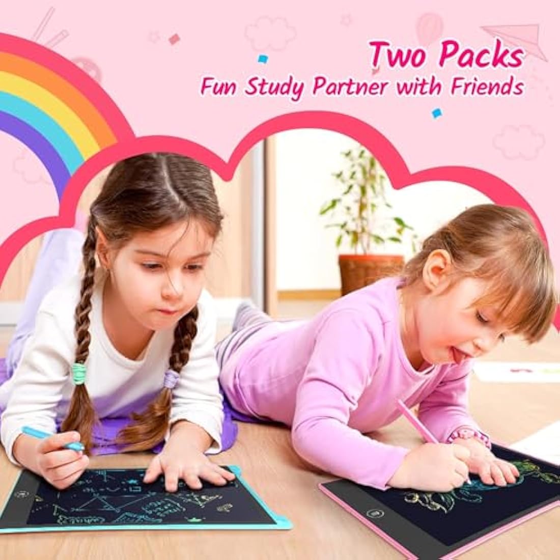 TECJOE 2 Pack LCD Writing Tablet, 10 Inch Colorful Doodle Board for Kids, Electronic Drawing Tablet Drawing Pads,Kids Travel Games Activity for Learning,Gifts for 3–6-Year-Old (Blue and Pink)