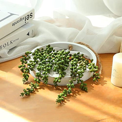 Hobyhoon Hanging Plant Artificial Succulents Fake String of Pearls Plants 12.2'' in Wooden Pot for Indoor Outdoor Wall Decor (1PCS)
