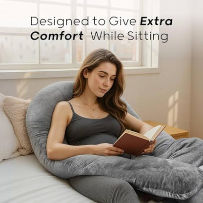Nuliie Pregnancy Pillow for Sleeping, U Shaped Full Body Pillow Pregnancy Pillows, Maternity Pillow Support for Back, Hips, Legs for Pregnant Women, With Washable Velvet Cover (Grey)