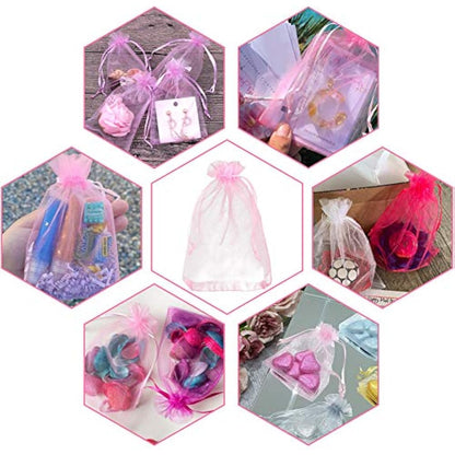 G2PLUS Pink Organza Gift Pouches - 13x18 CM Large Organza Favor Bags, 100 PCS Wedding Jewelry Bags - Clear Mesh Pouches Perfect for Wedding, Christmas, Birthday, Anniversary
