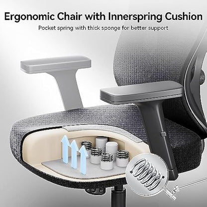 Hbada P5 Ergonomic Office Chair with Adjustable Headrest and Lumbar Support, Comfy Spring Seat Cushion Support Computer Chair Tilt Function Swivel Mesh with Footrest