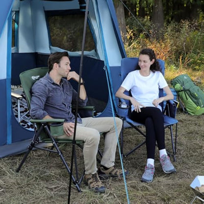 Portal Folding Camping Chair for Adults with Lumbar Support Heavy Duty 180KG High Back Garden Festival Picnic Chair Hard Armrests Deluxe Foldable Collapsible Portable for Fishing Beach Patio