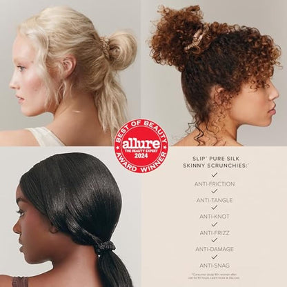 slip Skinny Blonde Scrunchies - Back to Basics - Anti-Crease, Anti-Breakage Slipsilk Design Protects Delicate Hair - Includes 4 Pure Silk Scrunchies - 4 Pack