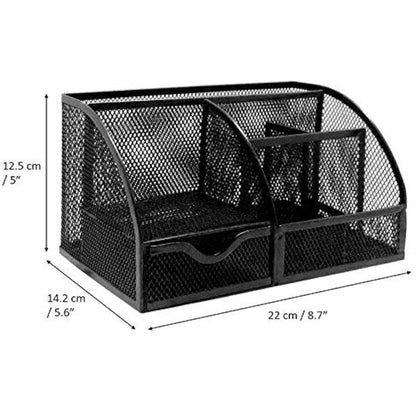 EXERZ Desk Organiser/Mesh Desk Tidy Caddy/Pencil Holder Multifunctional with 7 Compartments- Black