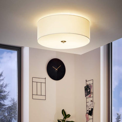 EGLO Pasteri Flush Ceiling Lamp, 3-Bulb Kitchen and Living Room Lighting, Flush Mount Light in Matt Nickel Steel, White Fabric and Glass, E27 Socket,