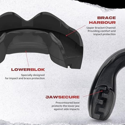 SafeJawz Mouthguard for Braces, One Size Re-mouldable Gum Shield with Case for Boxing, MMA, Rugby, Martial Arts, Judo, Karate, Hockey and All Contact Sports (Black)