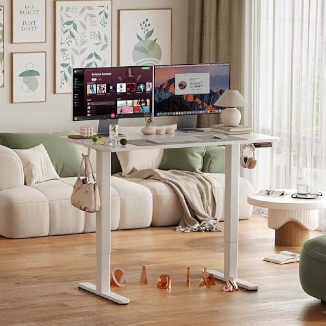 Claiks Electric Standing Desk, Adjustable Height Stand up Desk, 160x60 cm Sit Stand Home Office Desk with Splice Board, White Frame/White Top