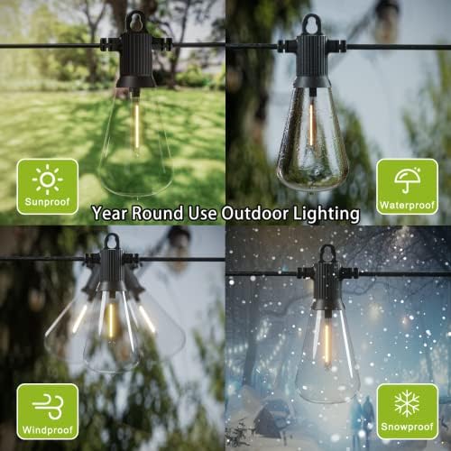 Kawaya Outdoor String Lights Mains Powered 15M,LED Garden Festoon Lights Dimmable,Waterproof IP65 Shatterproof Vintage Connectable Lighting with 25+2 Plastic Bulbs for Outside Backyard Patio Bistro
