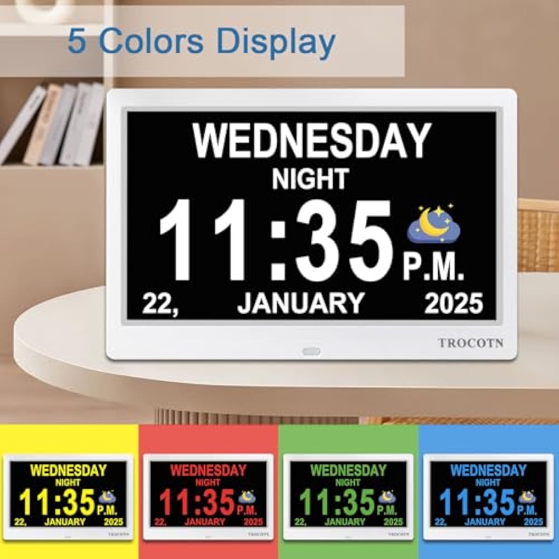 TROCOTN dementia clock, digital clock with date and day for elderly, day date large display calendar (10 Inches White)