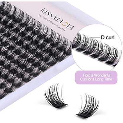 Cluster Lashes Extensions, 144Pcs Individual Clusters Lashes D Curl 15mm, Wide Stem Cluster Eyelashes Soft Natural False Eyelashes DIY Eyelash Extension At Home (15mm, 144P D Curl)