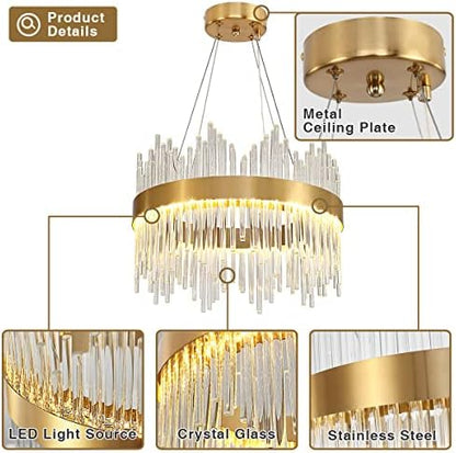 AOOCHOK Modern Crystal Chandelier Gold Pendant Light Fixtures, Small Crystal Hanging Lamp for Entryway, Corridor, Balcony, Porch, Restaurant, Door Opening, D40cm