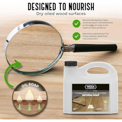 WOCA Natural Soap, Natural |2.5 L| - Concentrated Wood Cleaner for oil or wax finished hardwood floors, tables, millwork, cutting boards, and countertops.