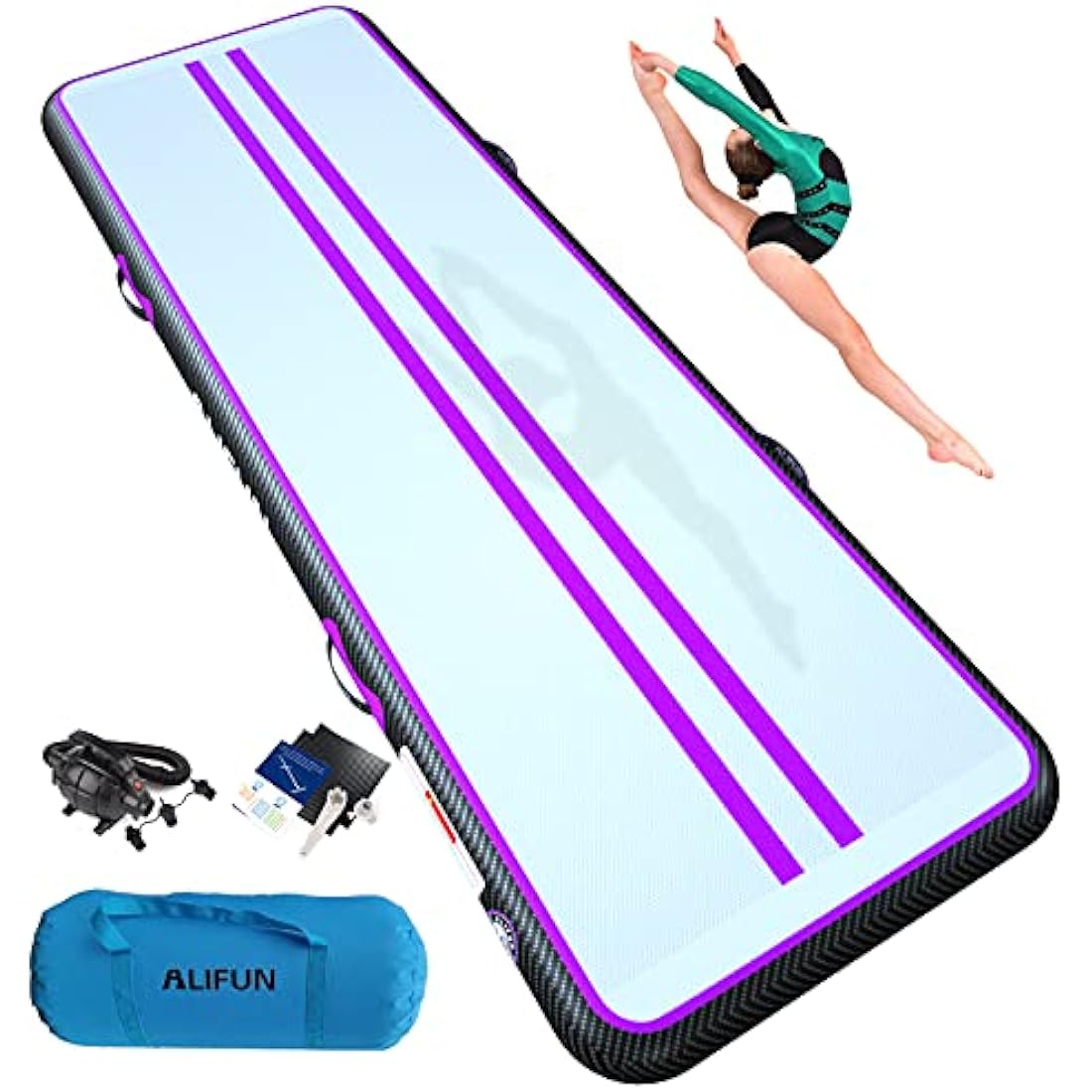 ALIFUN Inflatable Air Tumbling Mat Gymnastics Tumble Mat 400 x 100 x 10cm Training Mat Thick 10CM 20CM with Electric Air Pump