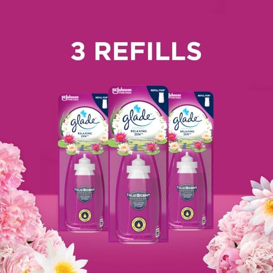 Glade Sense & Spray Air Freshener Refill, Motion Activated Automatic Room Spray and Odour Eliminator for Home, Relaxing Zen, Pack of 3 (3 x 18ml)