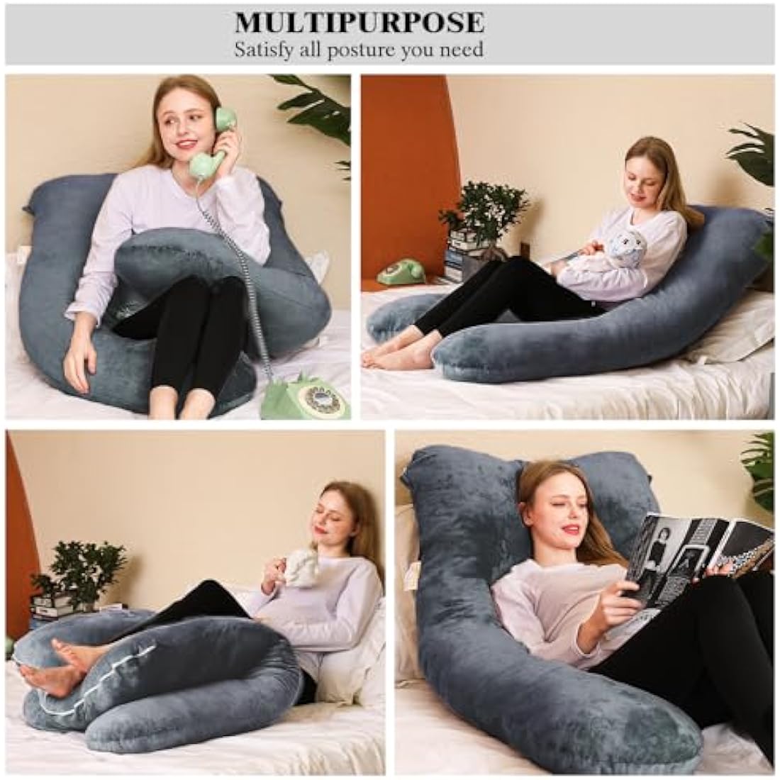 Chilling Home Pregnancy Pillows for Sleeping,U Shaped Maternity Pillow Pillow,55 inch Full Body Pillow Long Pillows for Sleeping, Maternity&Body Pillows for adults with Cover Velvet,Light Black
