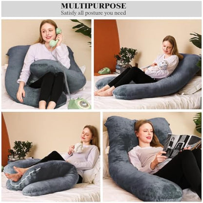 Chilling Home Pregnancy Pillows for Sleeping,U Shaped Maternity Pillow Pillow,55 inch Full Body Pillow Long Pillows for Sleeping, Maternity&Body Pillows for adults with Cover Velvet,Light Black