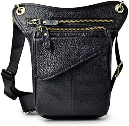 Xieben Leather Drop Leg Bag for Men Women Motorcycle Bike Riding Cycling Multi-Purpose Thigh Waist Fanny Pack Bum Pocket Hiking Sports Camping Travel Pouch Black